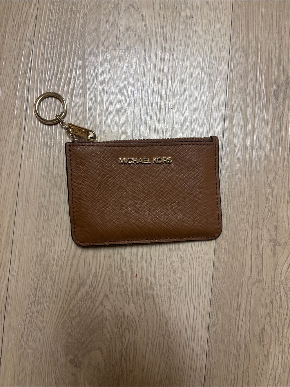 Michael Kors Tan Leather Zip Card Case with Keyring